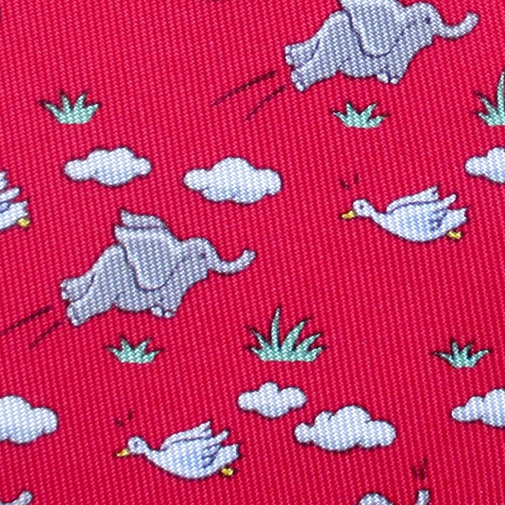 100% REAL HERMES TIE ~ BRIGHT RED FUN FLYING ELEPHANTS & GEESE IN THE CLOUDS XL